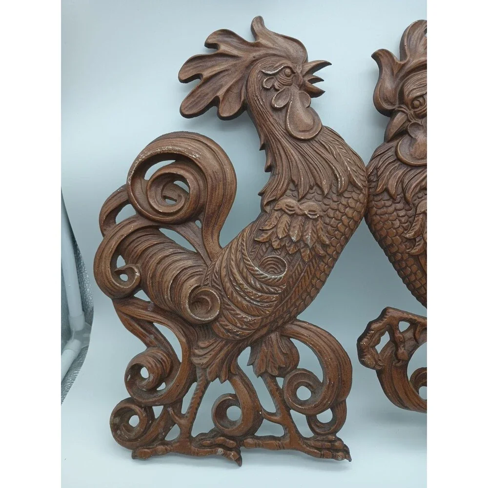 2 Vintage Sexton Cast Metal Roosters 14” X 8” Wall Plaques USA Country Chickens - Picture 2 of 11